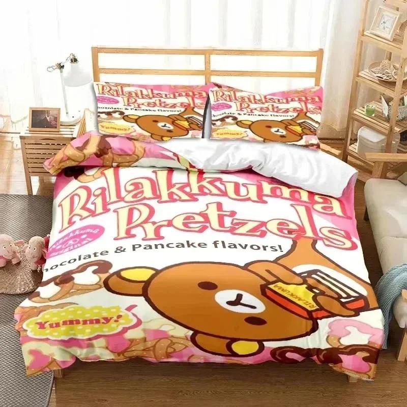 Cartoon Rilakkuma Bear Printed Bed Set Duvet Cover Pillowcase Bedding Set Bed Linen Sheet Quilt Cover Full Queen King Size