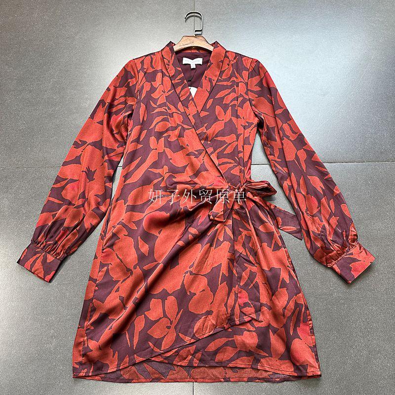 

Экспорт США Lost + Wand * Ретро Цельный Слип Материал Слим Повседневный Ленивый Элегантное Платье Женское Лето Dark Red Print Dress S