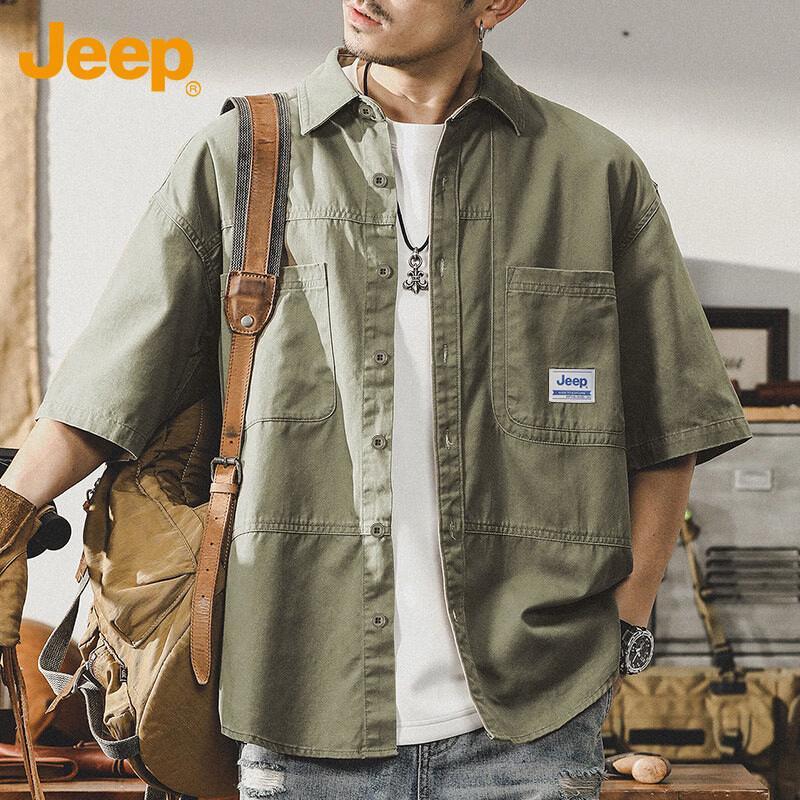 JEEP Men s Pure Cotton Lapel Work Shirt 2XL