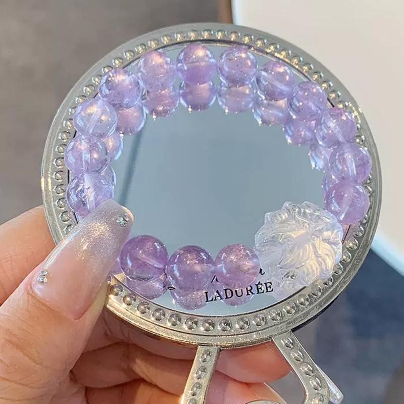 Natural Amethyst8mm Bracelet: Brazilian Ice Jade Nine-Tailed Fox Purple Fire Lavender Purple Bracelet for Women, Fashionable and Unique