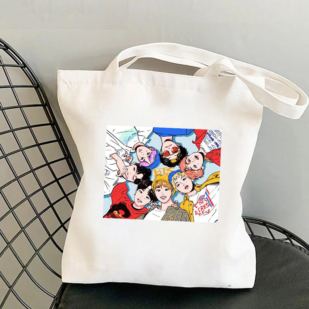 Korean Style Letter Print Canvas Tote Bag for Women Men Fashionable Shoulder Handbag Trendy Daily Shopping Bag