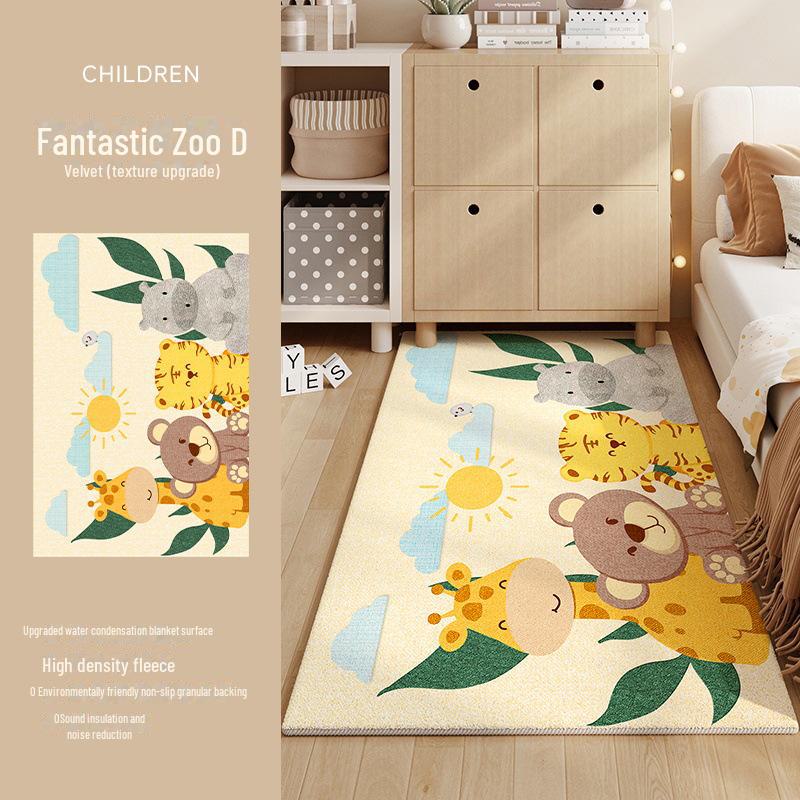 Cartoon-Style Cashmere Bedside Carpet: Dirt-Resistant, Easy-Care, Cool, Thick, Non-Slip Blanket