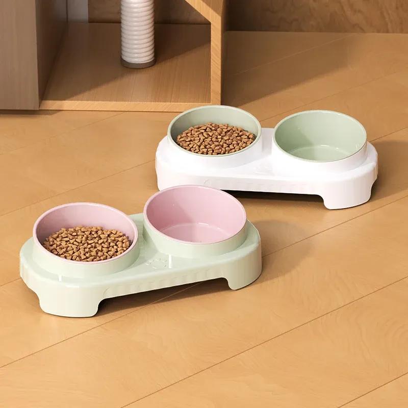 Adjustable Height Pet Double Bowl Feeder for Dogs & Cats Raised Food Water Bowl Set Ergonomic Neck Protection Feeding Supply