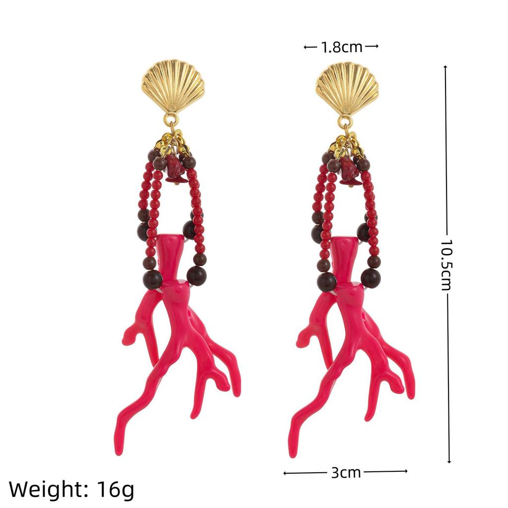 Ocean Series: Gold-Plated Pink Coral Stud Earrings, Stainless Steel