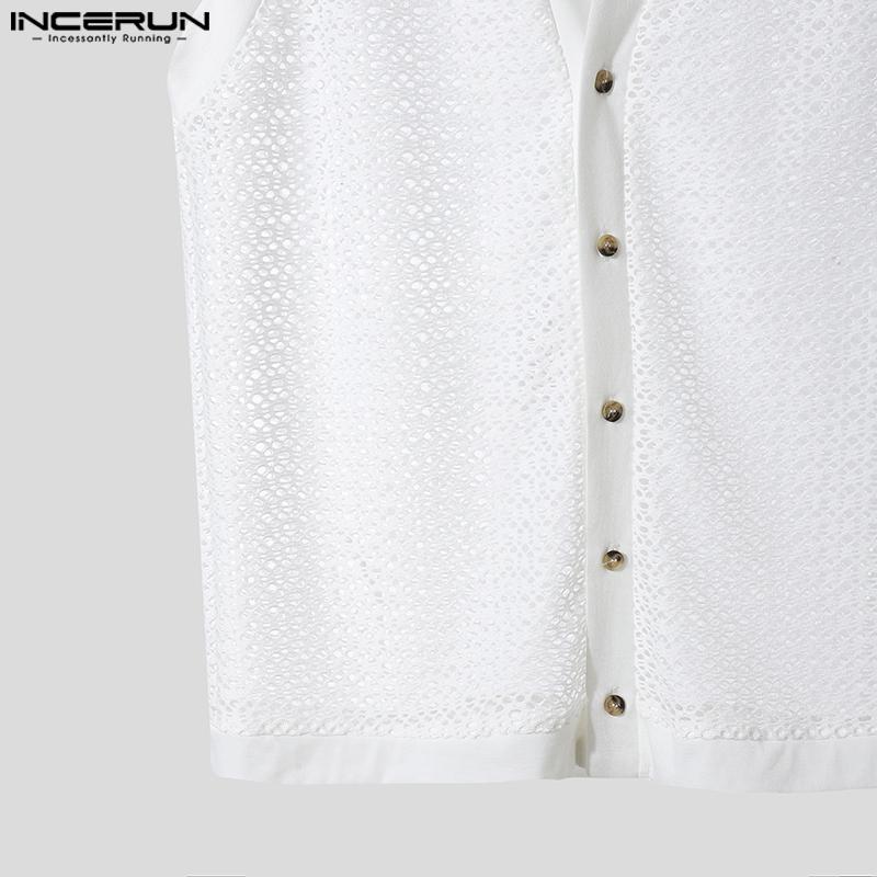 INCERUN Men Sleeveless Buttons Up Hollow Out Casual Tank Tops