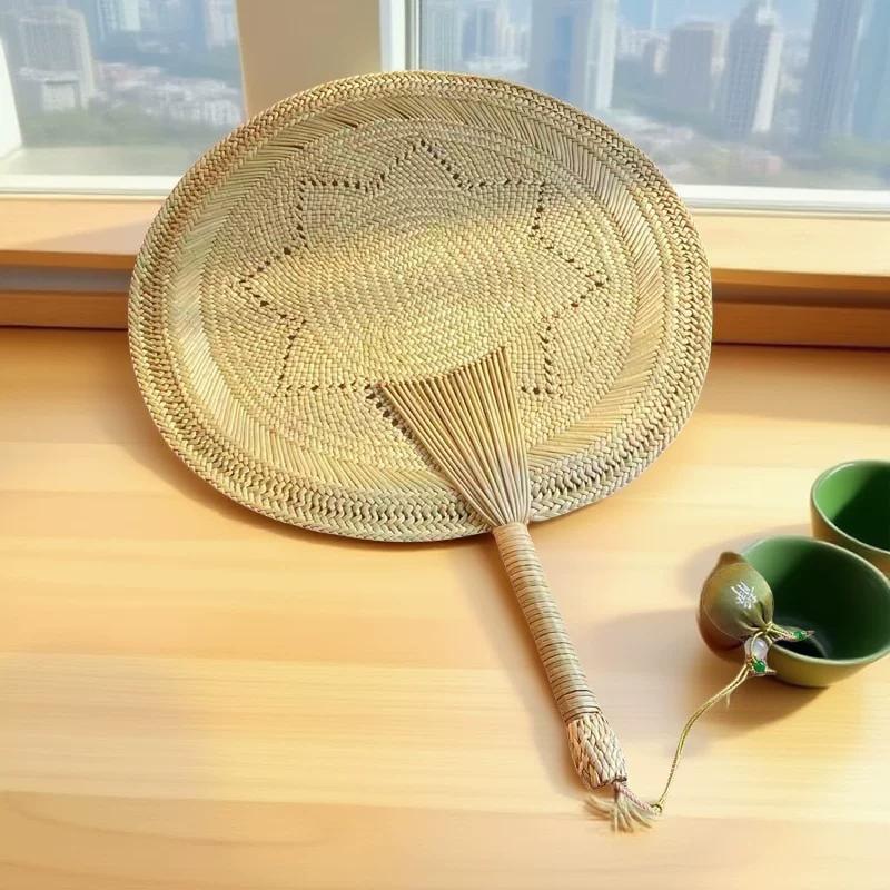Fan Chinese Style Handmade Fan Han Dynasty Chinese Ancient Style Hand-Cranked Cool Old-Fashioned Fan Baby Mosquito Repellent Straw Woven Tassel Round