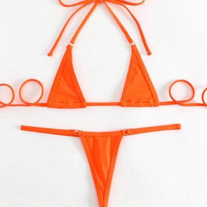 Trendy European & American Backless Solid Color Bandage Bikini