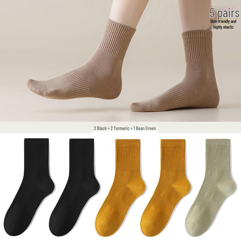 YUZHAOLIN Women s Mid-Calf Cotton Socks 5-Pair Pack