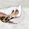 Sexy Women's Leopard Print Paint Gradient Leather High Heels Pointed Banquet Shoes 8-12cm Shoes Plus Size 33-46