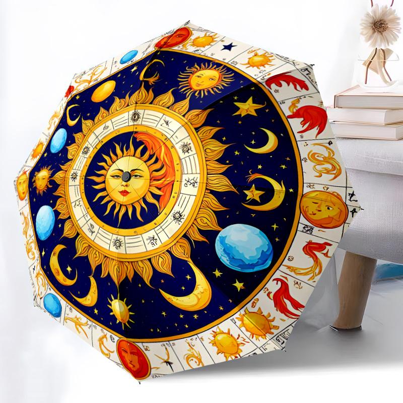 1pc Zodiac Symbols Folding Umbrella, Durable, Suitable for Outdoor Activities or Rain, Suitable for Commuting Yy251027147