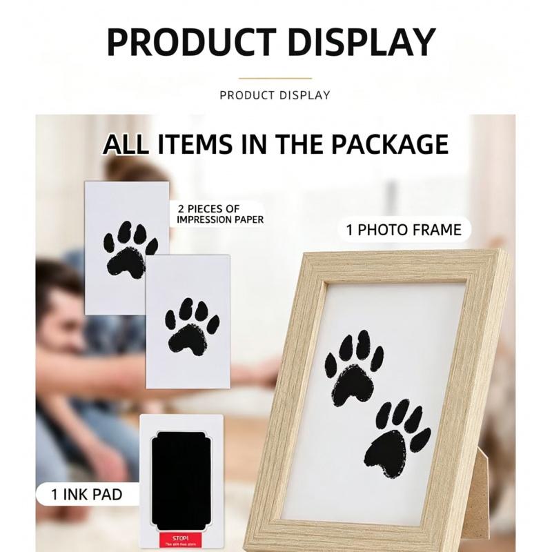 Hot Sale S15 Pet Paw Print Frame Kit for Dogs Cats No-Mess Inkless Print Pad DIY Footprint Keepsake 5 Inch Pet Memorial Gift