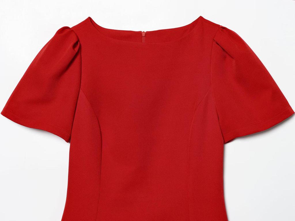 Winter Pleated One-Shoulder Short-Sleeve Pocket Dress for Women 