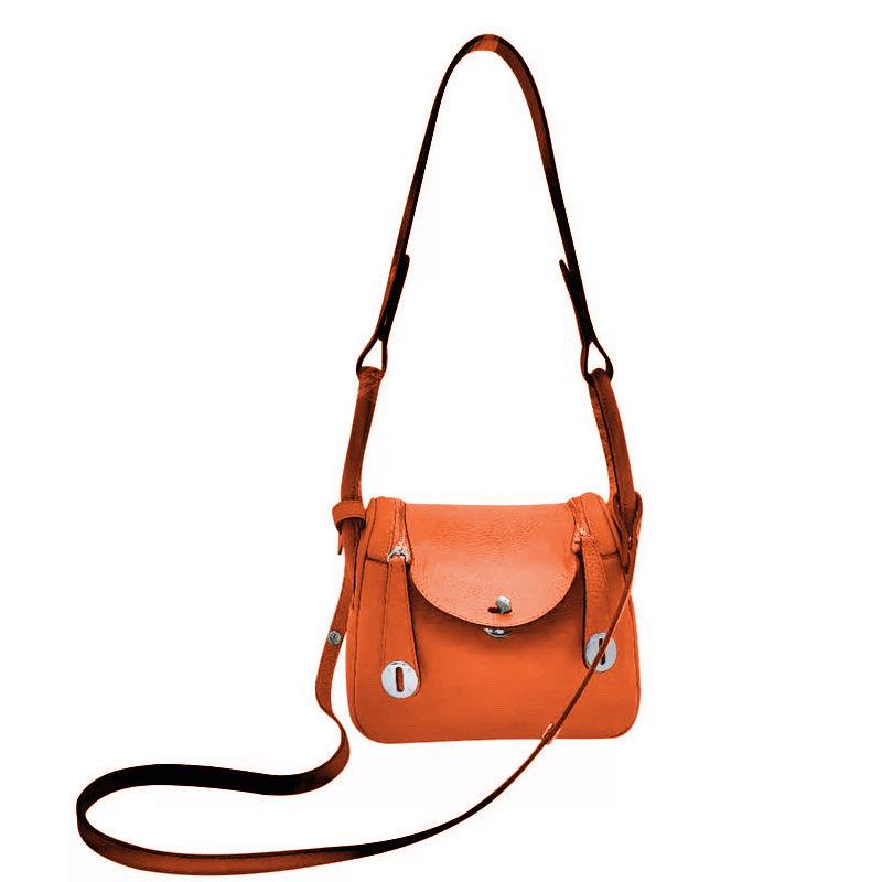 New First-layer Cowhide Lindy Bag, Genuine Leather Shoulder Messenger Bag, Fashionable Doctor Bag, Mini Bag, Silver Buckle, Silver.