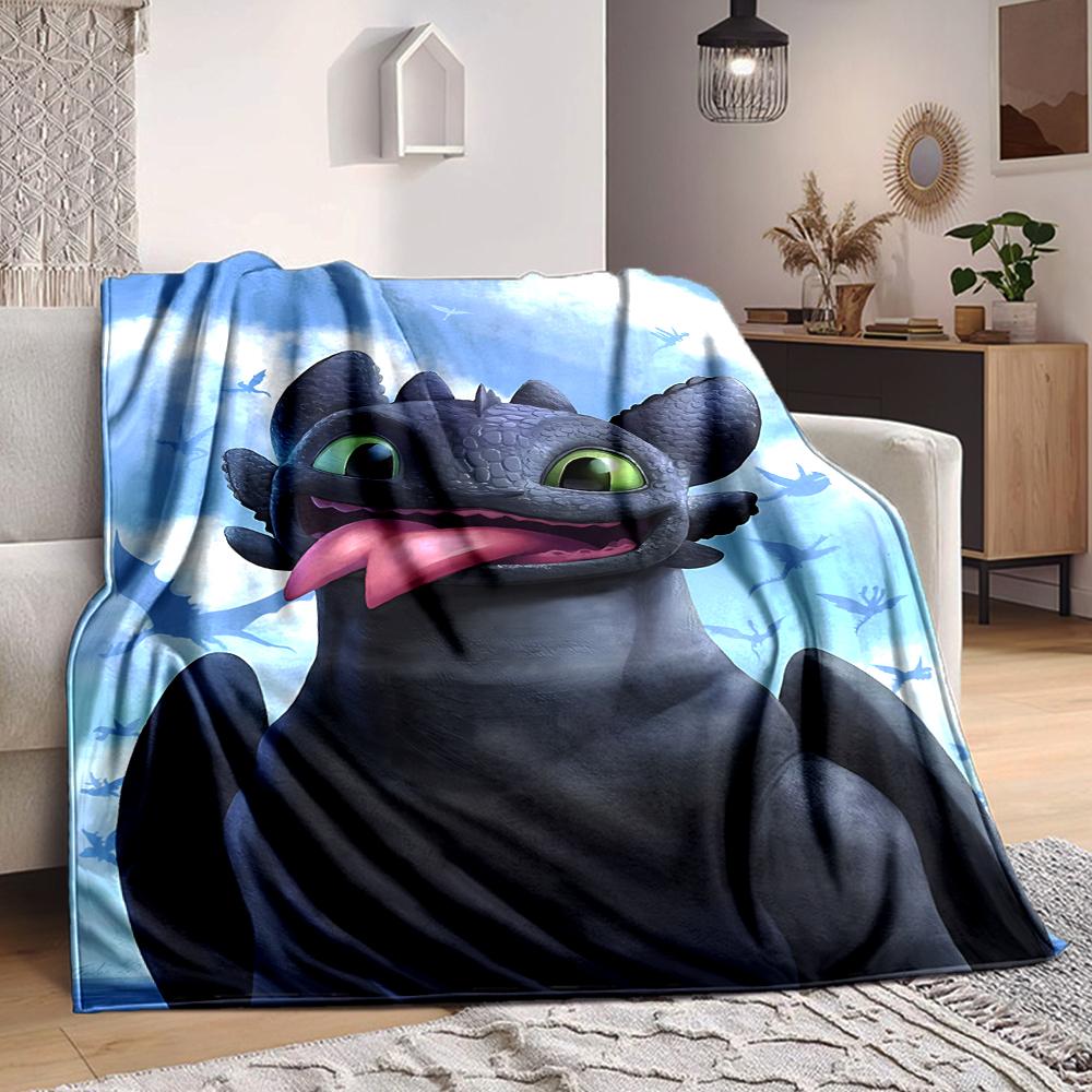 1Pc Cute Black Dragon Out Tongue Flannel Fleece Blanket Soft Warm Throw Blanket For Sofa Bed Couch Home Decor Travel Nap Blanket Xmas Gift Q1679