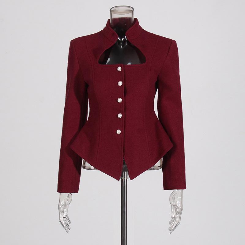 

Женский костюм 2025 года в стиле ретро с французским дизайном и асимметричной талией, короткий, высокого класса Extra Large вино красного