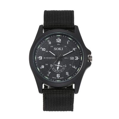 Strategy Military Calendar Analog Waterproof Nylon Strap Braided Large Dial Simulated Quartz Watch Fashion Watch Black Birthday Christmas Day Present