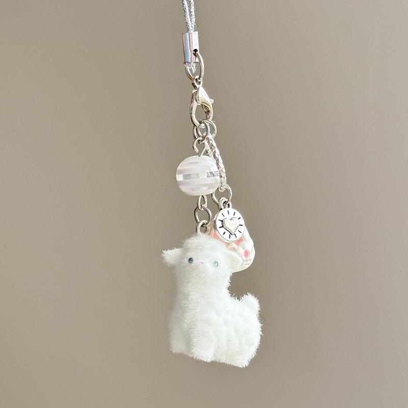 Cute Cartoon Lovely Animal Flocking Alpaca Keychain Pendant Backpack Ornament Bag Pendant Lanyard Phone Chain Girl Gift Keyring