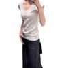 Factory Front Shoulder U-neck Short-sleeved T-shirt Women's Spring Summer Loose and Thin Simple New White Top Trendy