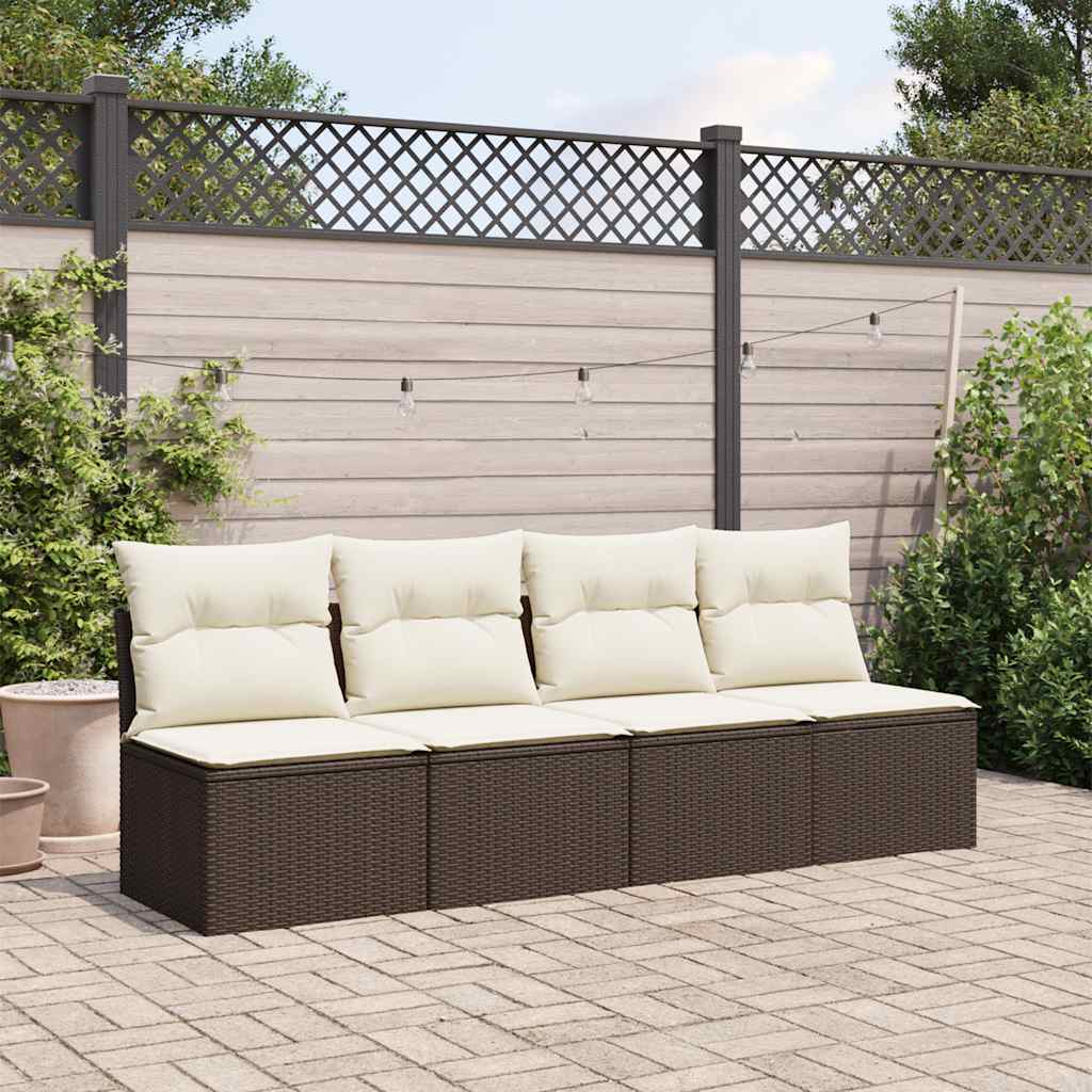 4 Seater Garden Sofa with Cushions Brown Poly Rattan
