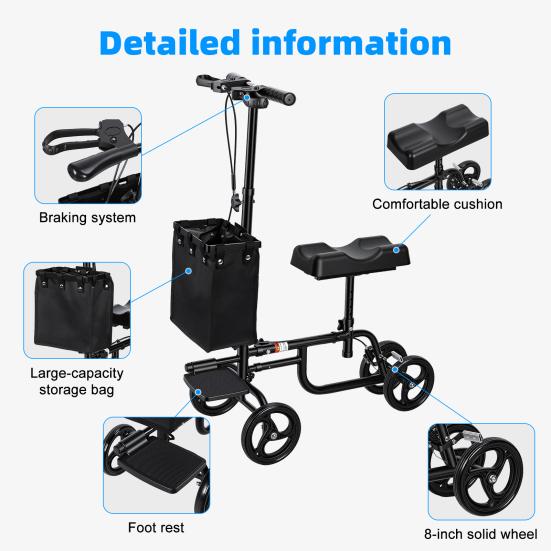 Knee Scooter, Knee Walker for Surgery, Broken Foot, Ankle Injury, Lightweight Crutch Alternative Medical Scooter with Dual Braking System for