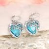 925 Sterling Silver Blue Crystal Heart Zircon Earrings For Woman Vintage Tree Shaped Engagement Charm Jewelry Gift