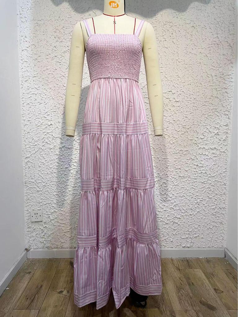 2024 Frühling/Sommer Europäisches & Amerikanisches Damen Sexy Gestreiftes Taillenbetonendes Trägerkleid