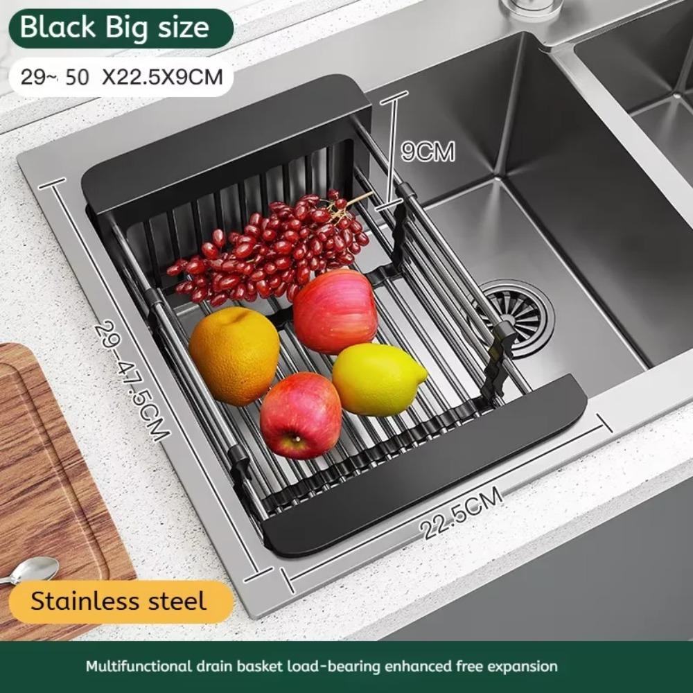 Kitchen Sink Drain Rack Stainless Steel Extendable Dish Drying Rack Drain Basket Fruit Vegetable Washing Drainer Storage Rack