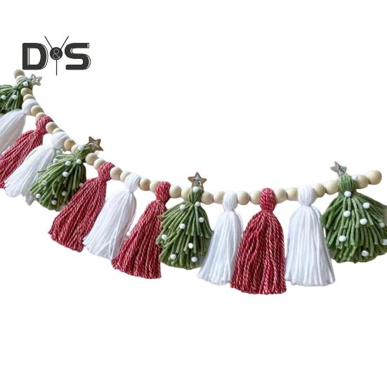 

Баннер с кисточками в стиле бохо, 6 футов, рождественская гирлянда с кисточками и деревянными бусинами, настенный декор, баннер с кисточками для праздничной вечеринки, свадебной фотографии, украшения B