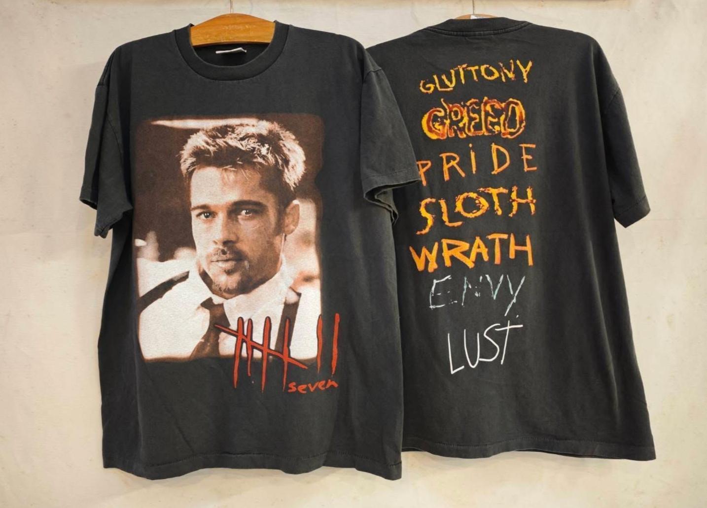 SEVEN Vintage 1995 Movie Brad Pitt Promo Crime XL Single Stitch REPRINT Unisex T-Shirt XXXXL