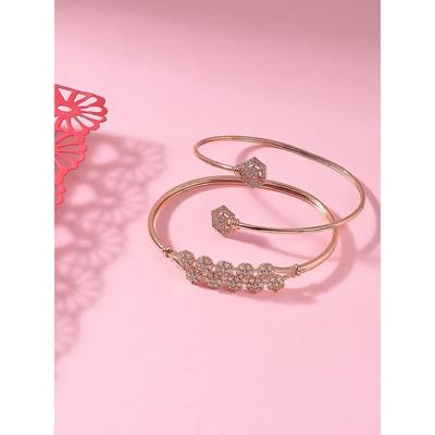 ZAVERI PEARLS Set of 2 Rose Gold Contemporary Cubic Zirconia Brass Kada Style Bracelet For Women-