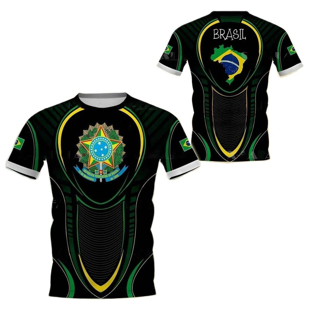 BRASIL Sommer Herren T-Shirt Brasilien National Emblem Flagge 3D Druck Lässig Rundhals T-Shirt Mode Pullover Kinderbekleidung