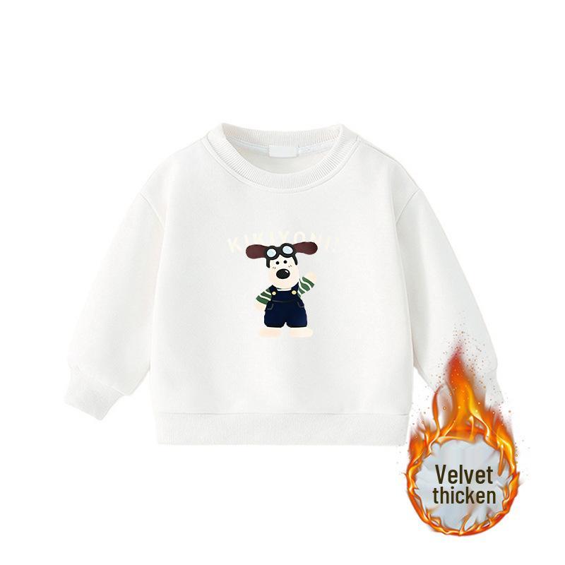 Popular Korean-Style Kids' Round Neck Long Sleeve Velvet-Lined Loose Hoodie