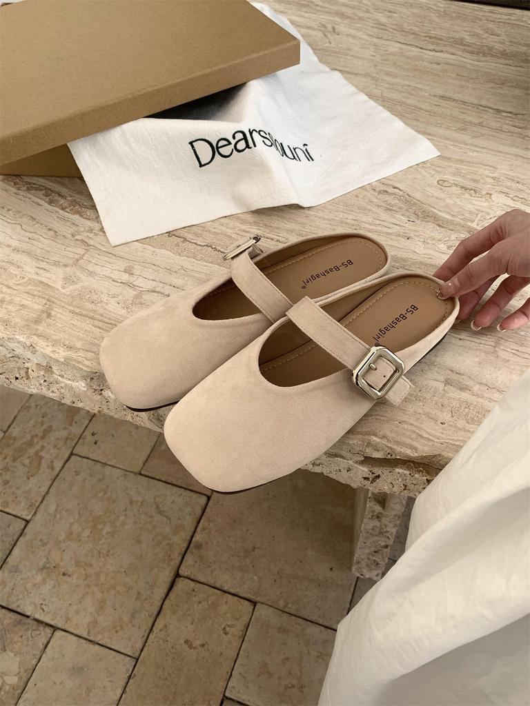 Soft-soled square-headed Mary Jane single shoes, spring women's outer wear, commuter versatile bag head, half slippers
