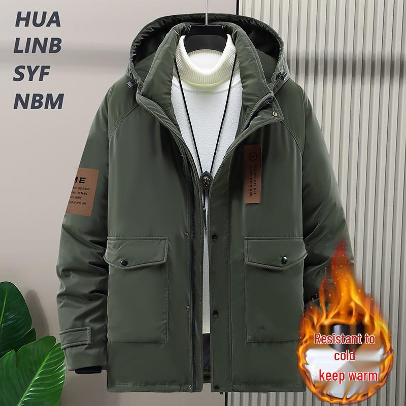 2025 Winter Extra Large Men's Japanese-Style Hooded Cotton Workwear Jacket - Trendy Mid-Length Casual Coat, Plus Size, Warm.