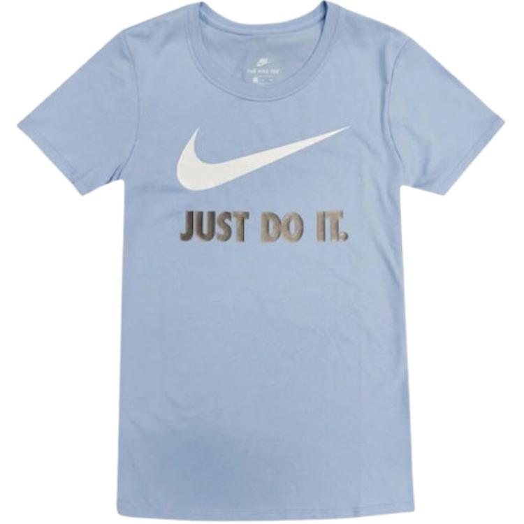 

Nike Футболка с коротким рукавом и принтом букв и логотипа, женская, облегающая, синяя, с круглым вырезом CW3177-450 S