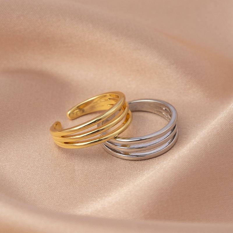 Minimalist Gold /Copper Color Multi-Layer Adjustable Open Ring For Women'S Summer Beach Vacation Party Jewelry