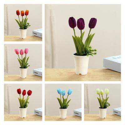 Bloom Forever Künstliche Bonsai-ästhetische Kunststoff-Hochzeits-Bastel-Tulpe mit Blumentopf