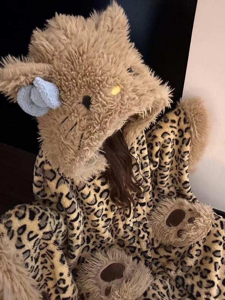 Unisex Uroczy Szlafrok i Piżama z Pluszu Szopa - Jesień/Zima Koralowy Polar