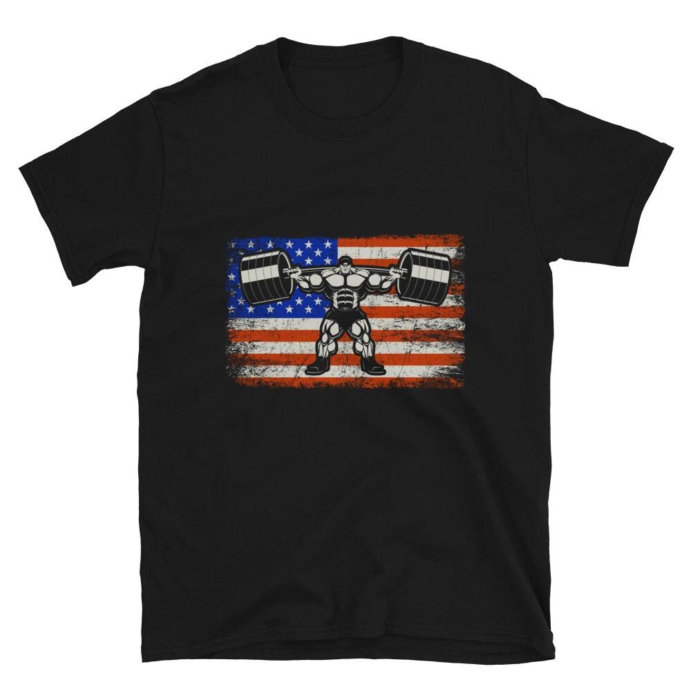 Powerlifting American US Flag Bodybuilding Gym Fitness Muscle T-Shirt XXXL