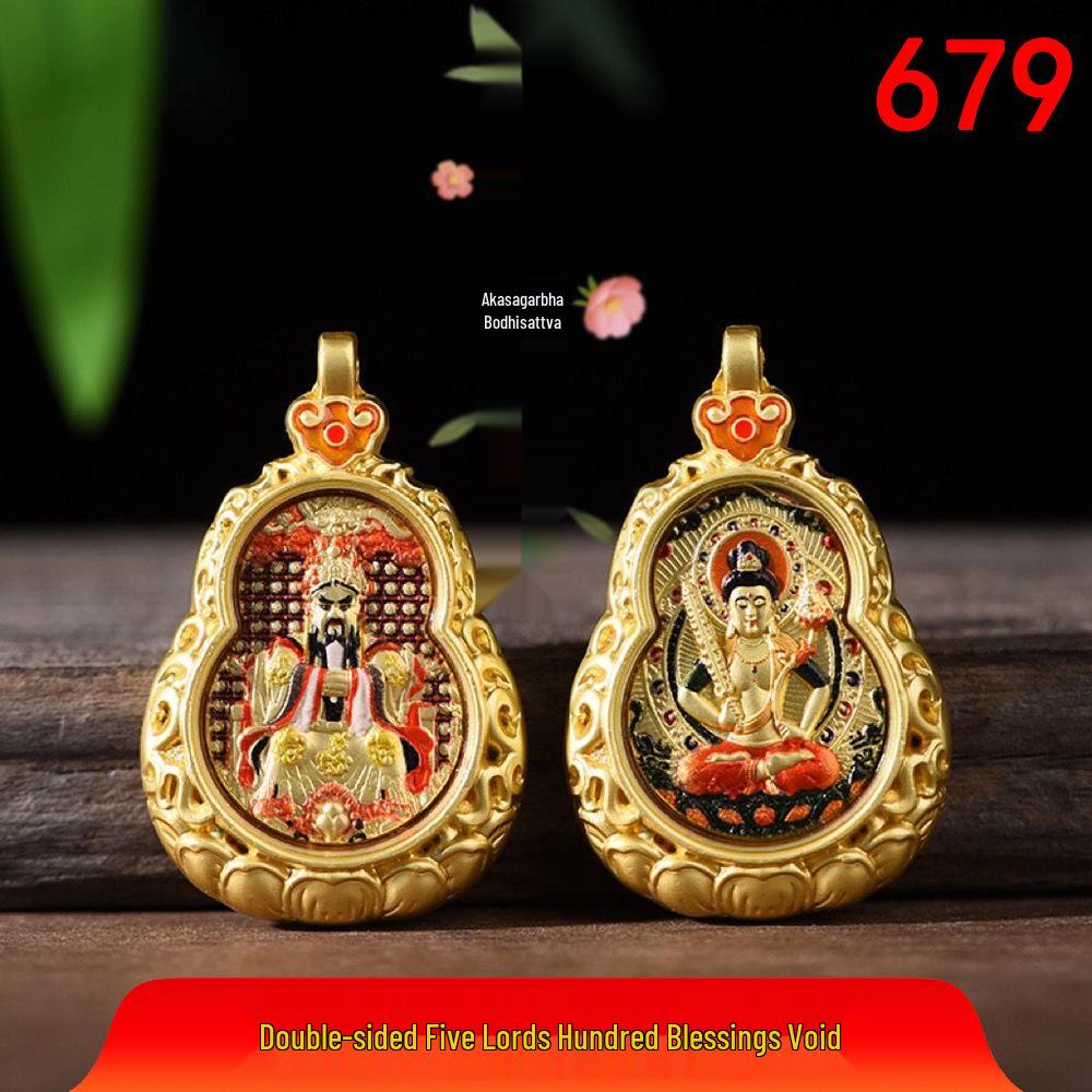 Shopkeeper's Favorite: Bestselling Mini Thangka Titanium Steel Gourd Pendant Necklace with Color-Preserving Material, Double-Sided Guardian Design.