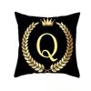 2piece 45x45cm Black Gold Letter Fleece Printed Pillow Cover Crown Sofa Cushion Cover Home Furnishings Pillowcase Without Core