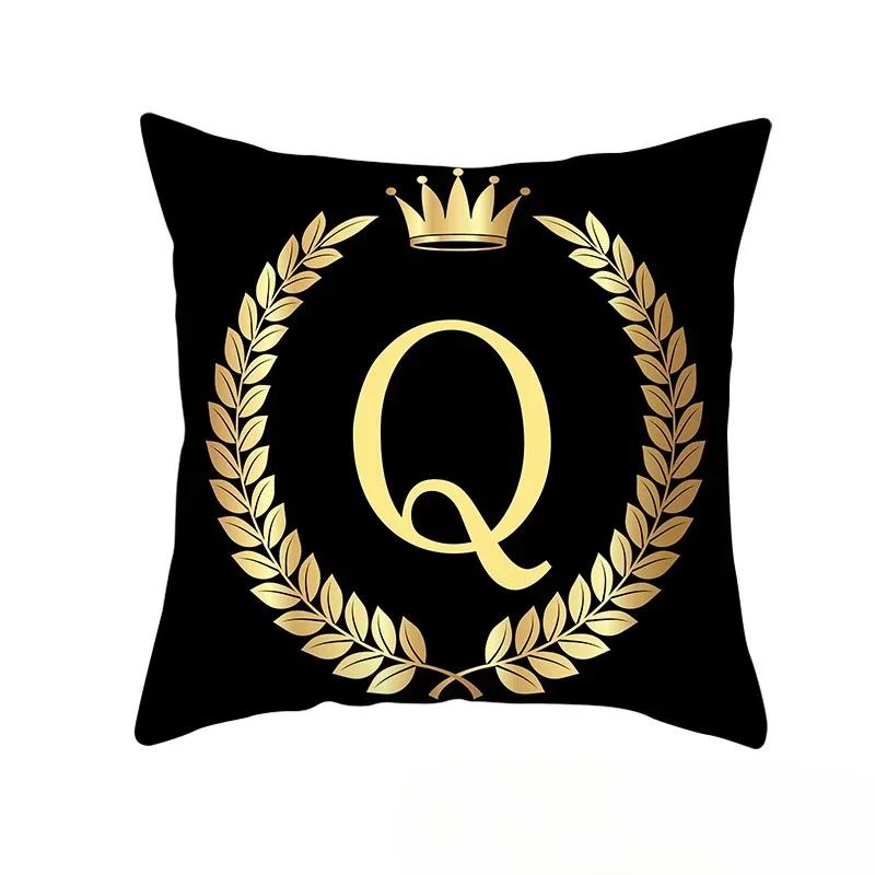 2piece 45x45cm Black Gold Letter Fleece Printed Pillow Cover Crown Sofa Cushion Cover Home Furnishings Pillowcase Without Core