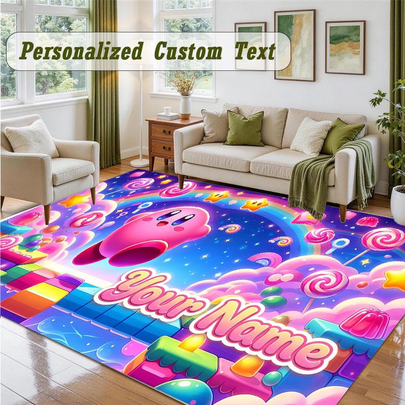Crystal Velvet Square Rug Custom NameKirby Pattern Non Slip Home Floor Decor Rug