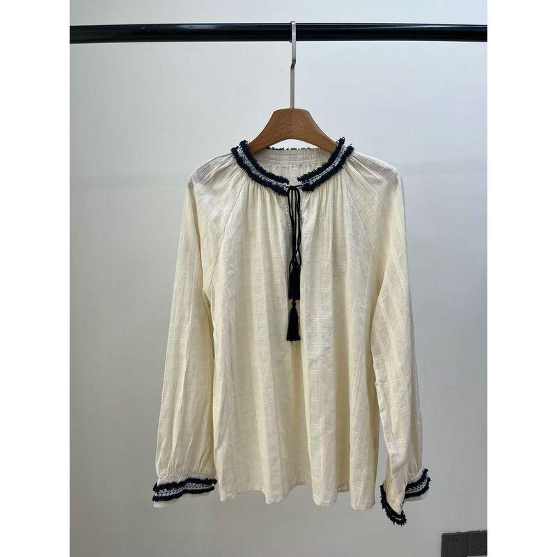 

Autumn Foreign Trade Original Garment Original French style Embroidery Natural Elements Bandage Age Reducing Shirts Plus size Series Loose Top 5 Color M/L