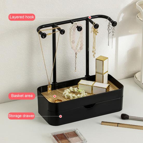 Stojan na organizér šperků s držákem na náhrdelník s 5 háčky Stojan s dřevěným táckem Protiskluzový design Strage Rack na náhrdelníky Náramky Náušnice