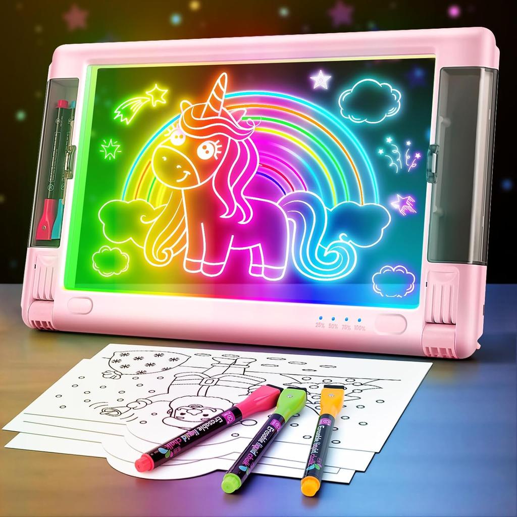 Rechargeable LED Drawing Board, 15 Inch Lumiboard 9-Color Light Modes Neon Art Light Up Writing Tablet Tracing Pad for Kids, Sketching Gift Toy for