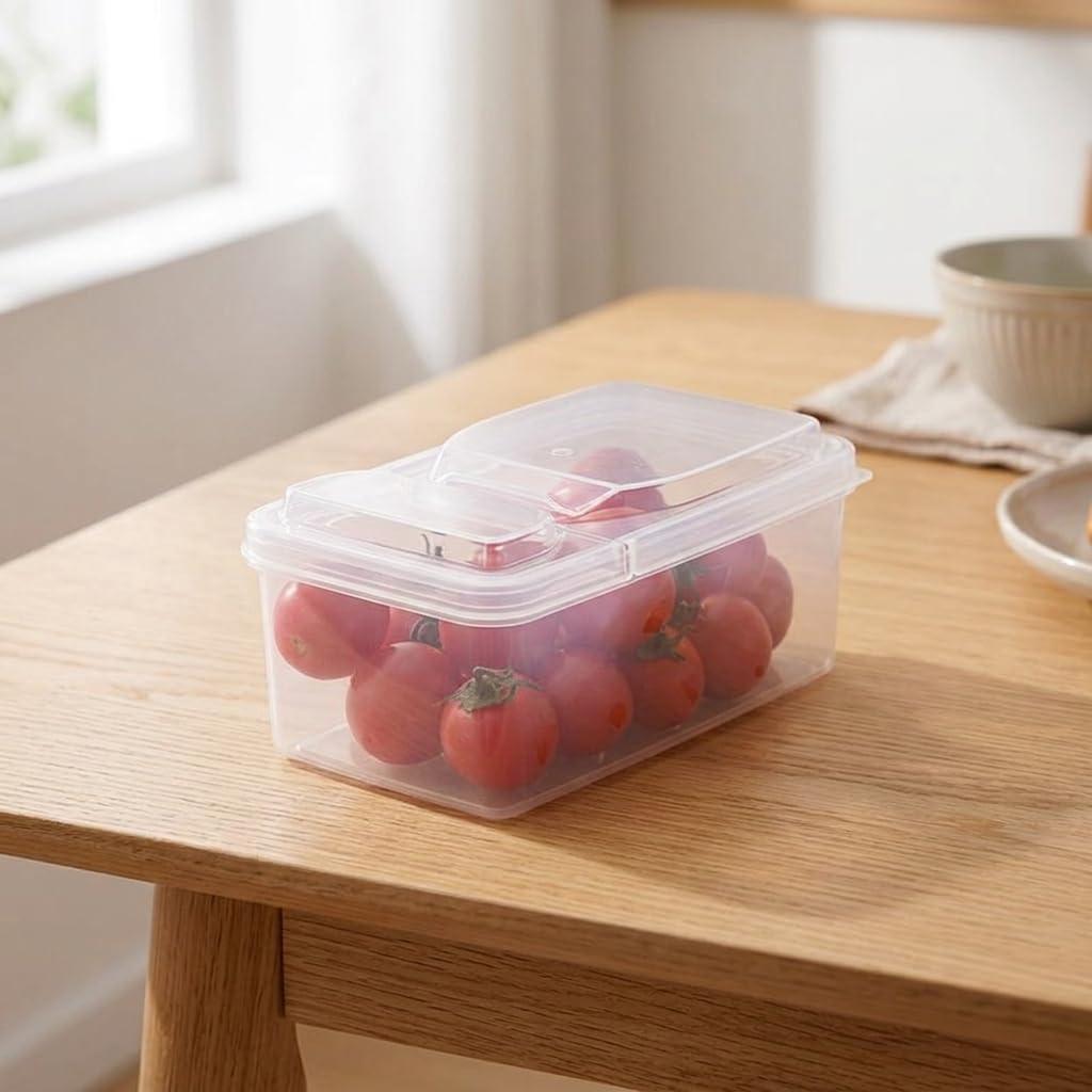 5xPortable Fruit Lunch Box for Students, Transparent Divided Food Container with Lid Picnics and