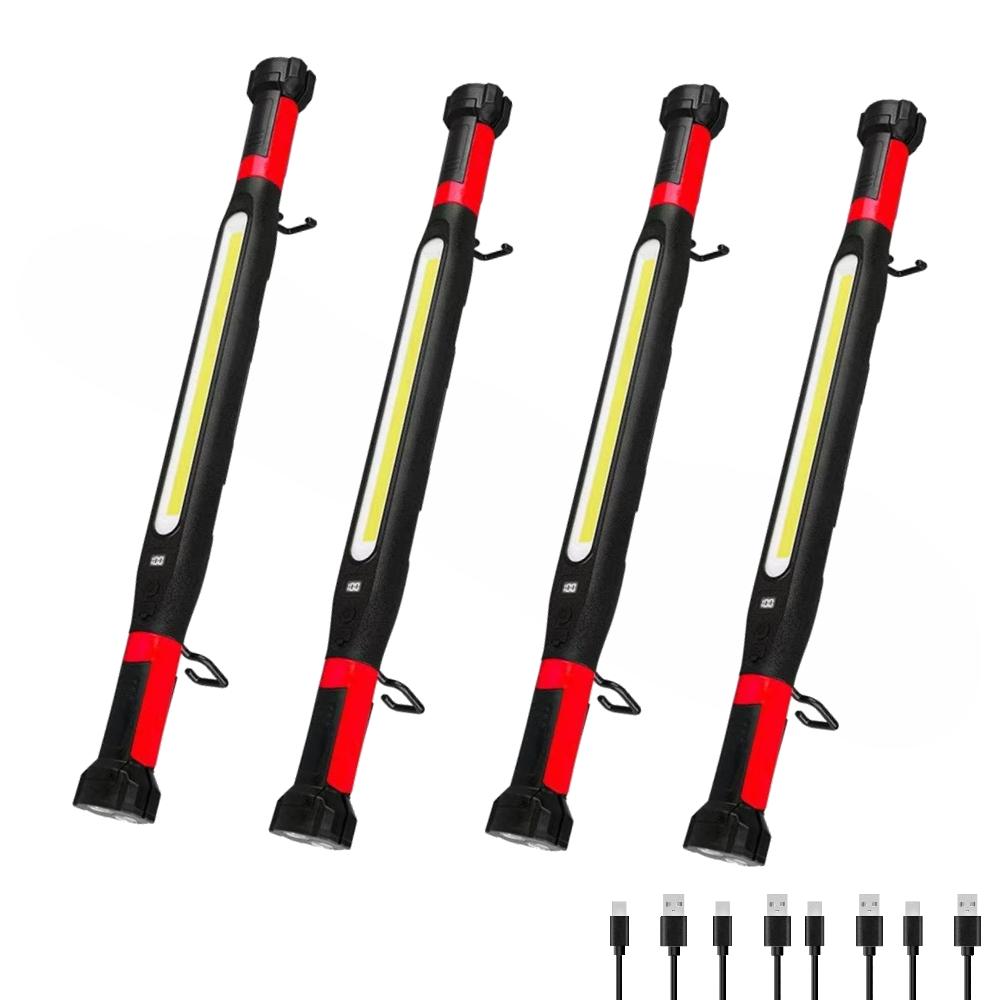 4PCS 20W Powerful High Lumen LED Work Light for Car Emergency Repair, Rechargeable Magnetic Work Flashlight with Hooks and Magnetic Base