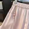 Pantaloni a zucca in raso a vita alta: Nuovo Stile Cinese, Vita Elastica Modellante, Gamba Dritta, Versatile e Trendy