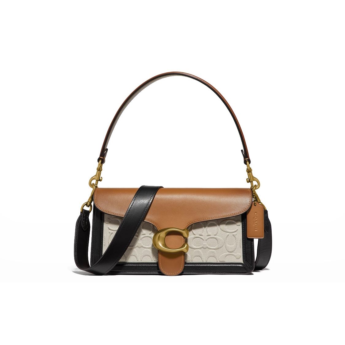 Coach Women's Brown/Black/White Tabby 26 Classic Embossed Monogram Print Canvas And Calfskin Shoulder Bag Handbags 89148-B4pu2